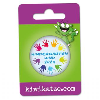Ansteckbutton 2024 Kindergartenkind Hände an Eurolochkarte